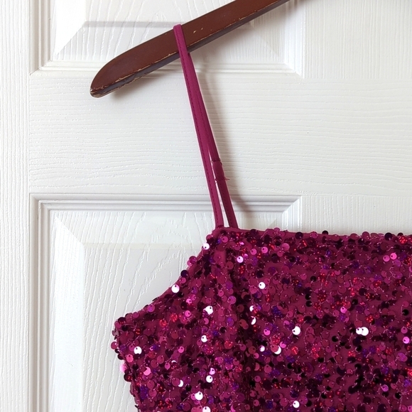 Wild Fable Sequined Sleeveless Lace Up Back Mini Party Dress Magenta Pink Medium - Picture 4 of 15